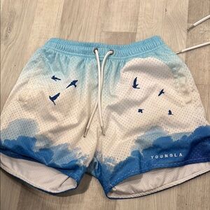 YoungLA Blue and White Athletic Shorts